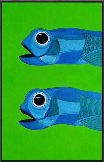 "Miradas" Lienzo 3D 60x90 cm. Cuadro peces. Artista Isaac Mayor Art pintura acrílica contemporánea en Palma de Mallorca.