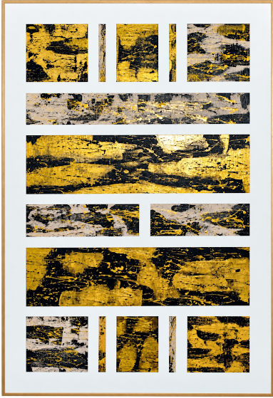 "Estratos oro" Lienzo 3D 60x90 cm. Artista Isaac Mayor Art pintura acrílica contemporánea en Palma de Mallorca.